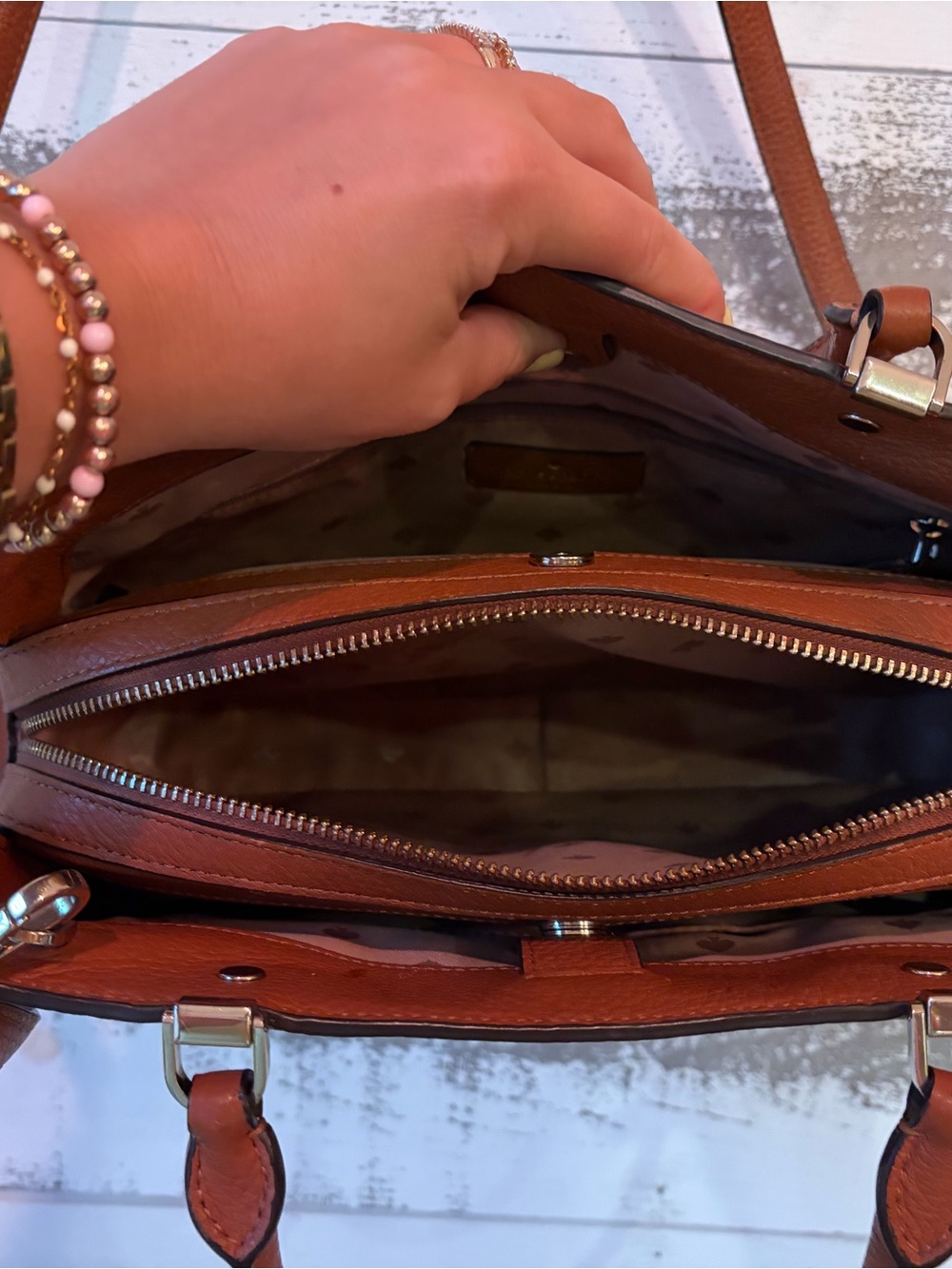 Kate Spade New York Cognac Pebbled Leather Satchel Crossbody Purse 👜 - Picture 9 of 14